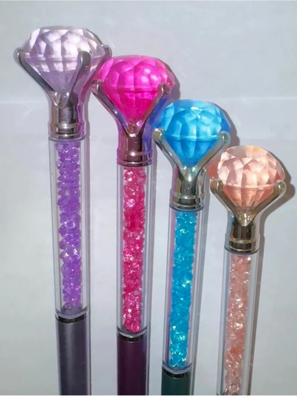 Diamond Pen Set of 4: Purple, Pink, Blue, & Rose Gold - Black ink only - NEW